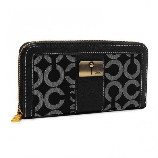 Coach Kristin Lock In Signature Large Black Wallets ETK | Women